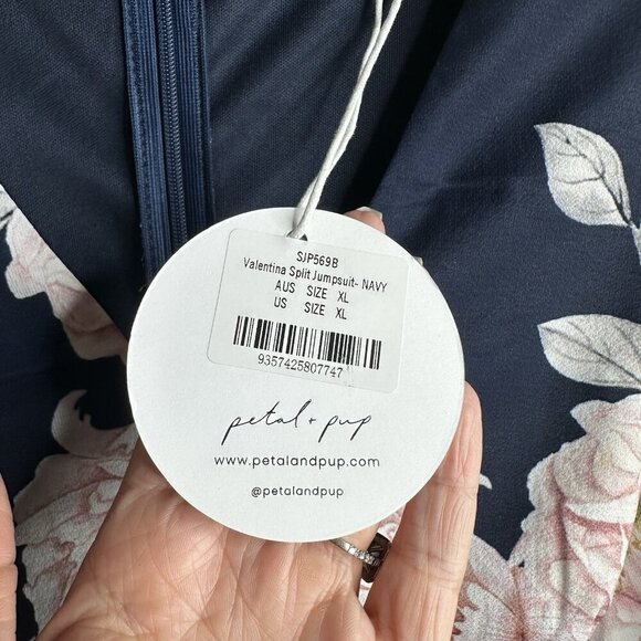 Petal + Pup Jumpsuit Women XL Navy Pink Floral Long Sleeve Wide-Leg Prairie Core - Picture 7 of 16